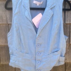 OLIVACIOIS | Light Blue Linen Blend Button-Front Women's Vest